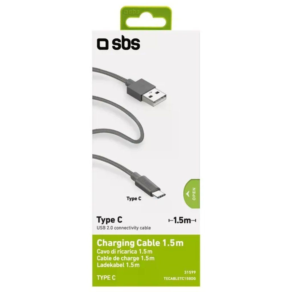SBS Cavo USB-A a USB-C 1,5 m Grigio
