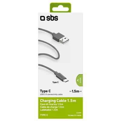 SBS Cavo USB-A a USB-C 1,5 m Grigio