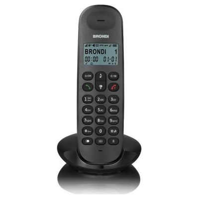 Brondi Lotus Telefono Cordless DECT ECO Rubrica 50 Voci Sveglia ID Chiamante Fino 5 Portatili colore Nero