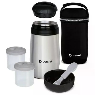 Janè 10496 Thermos per Pappa 1 L in Acciaio Inox con 2 Contenitori, Cucchiaio e Borsa Termica
