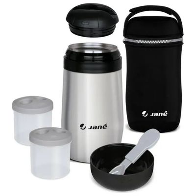 JANÈ Jané Thermos per Pappa in Acciaio Inox 1 L con Contenitori, Cucchiaio e Borsa Termica JANÈ Jané Thermos per Pappa in Acciaio Inox 1 L con Contenitori, Cucchiaio e Borsa Termica