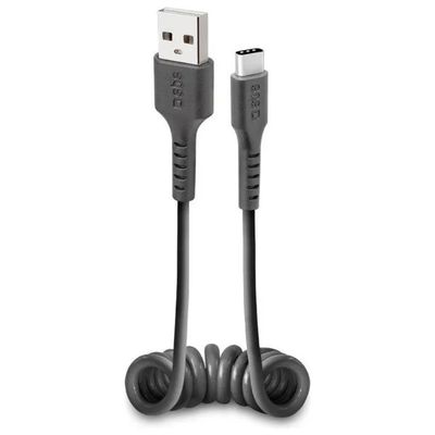 SBS Cavo USB-A a USB-C spiralato per ricarica e dati, 50 cm, nero