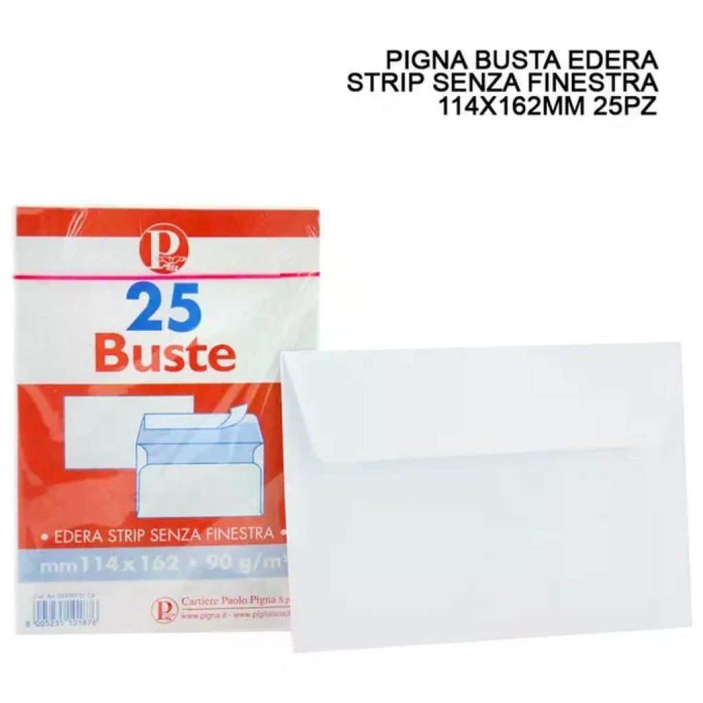 Pigna Edera Buste Bianche Senza Finestra, 114 × 162 mm, 25 Pezzi Pigna Edera Buste Bianche Senza Finestra, 114 × 162 mm, 25 Pezzi