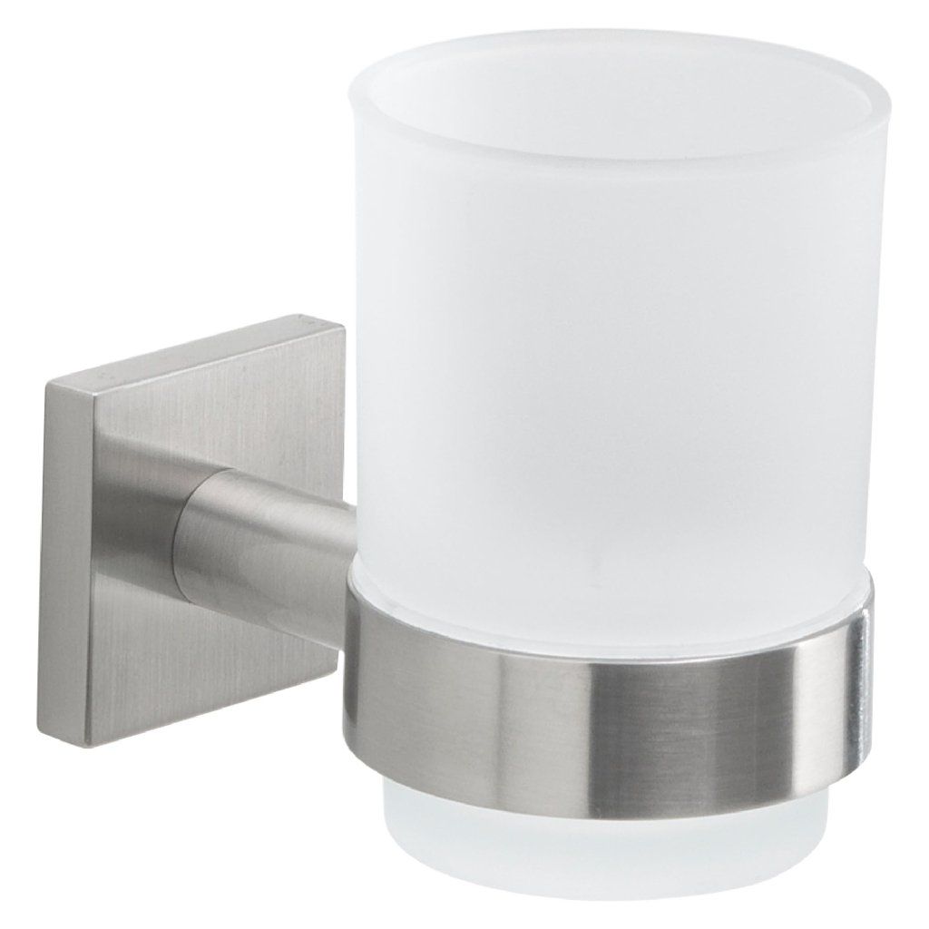 GEDY Fuji Portaspazzolino da Parete in Vetro Satinato, Silver Spazzolato GEDY Fuji Portaspazzolino da Parete in Vetro Satinato, Silver Spazzolato