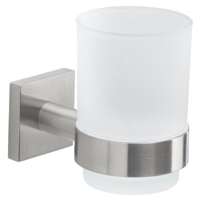 GEDY Fuji Portaspazzolino da Parete in Vetro Satinato, Silver Spazzolato GEDY Fuji Portaspazzolino da Parete in Vetro Satinato, Silver Spazzolato