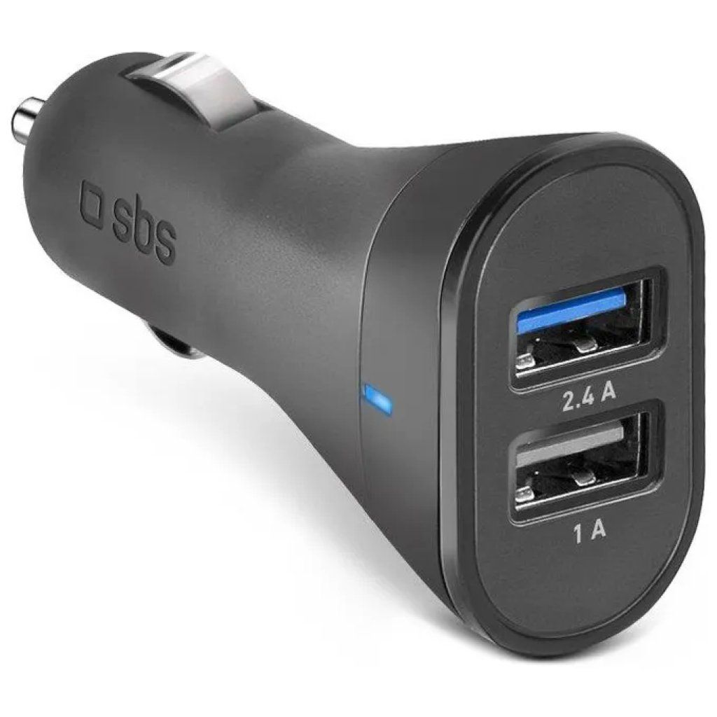 SBS Caricabatterie da Auto con 2 Porte USB 2,4 A e 1 A
