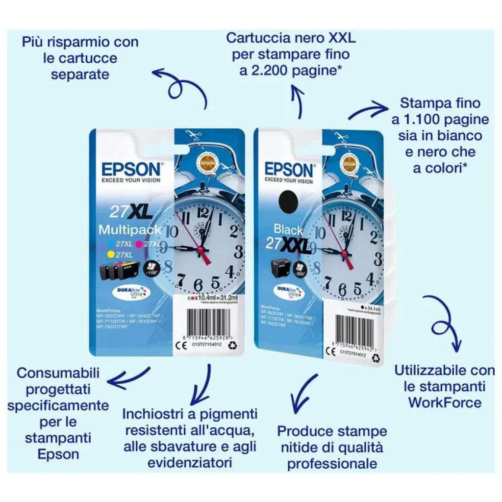 Epson 27 Cartuccia d’inchiostro giallo originale da 3,6 ml per WorkForce WF-3620DWF