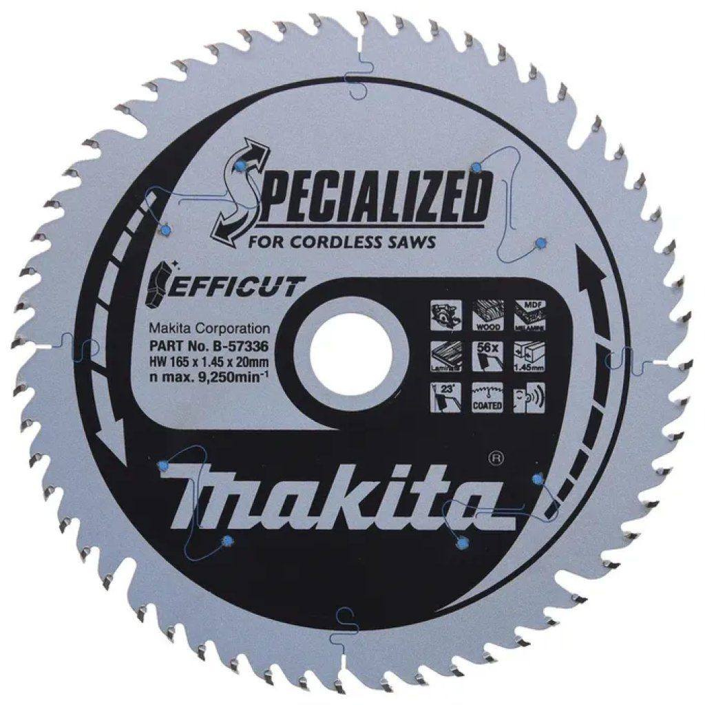 Makita B-57336-2 Lama circolare EFFICUT 165 mm, 56 denti Makita B-57336-2 Lama circolare EFFICUT 165 mm, 56 denti
