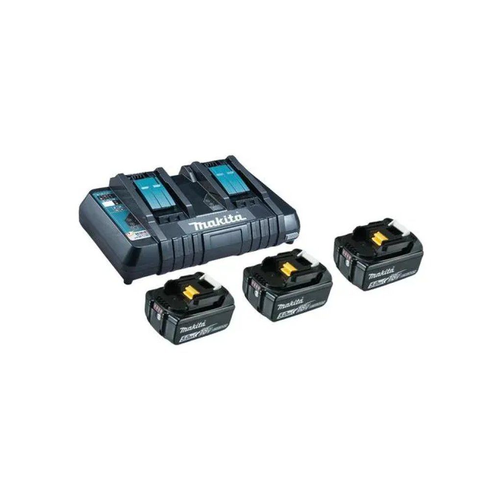 Makita 198458-6 Kit 3 Batterie 18 V 5,0 Ah con Caricabatterie Doppio Rapido DC18RD