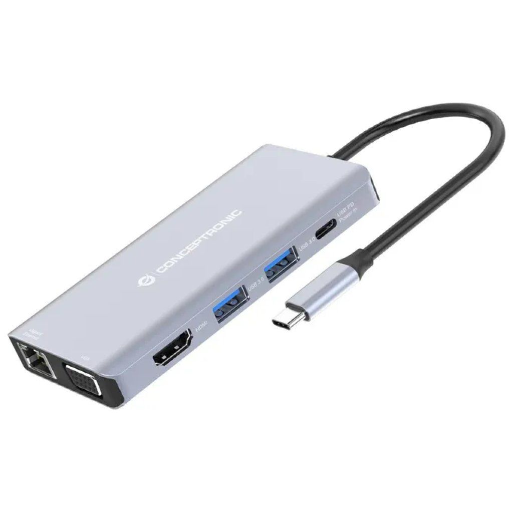 Conceptronic DONN20G Docking Station USB-C 10-in-1, 100 W, Grigia