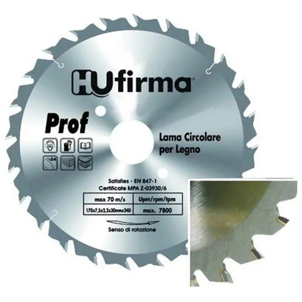 HUFIRMA HU-FIRMA Lama Circolare per Legno 170 mm, 24 Denti Widia, Foro 30 mm