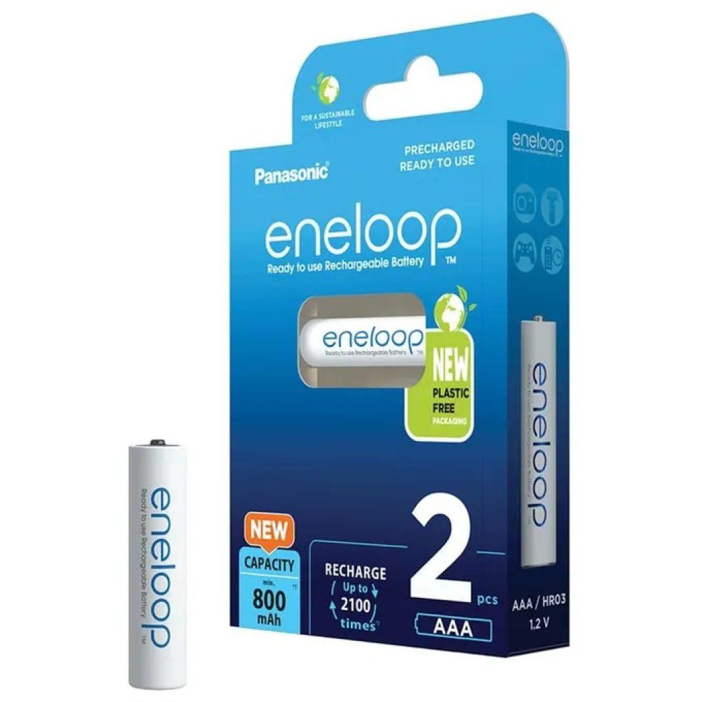 Panasonic Eneloop AAA HR03 Batterie Ricaricabili Ni-MH 800 mAh, Confezione da 2