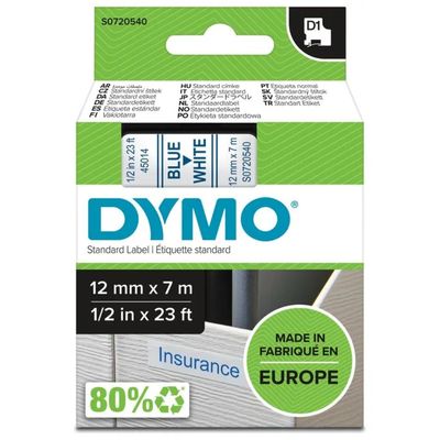 DYMO Nastro DYMO D1 Blu su Bianco, 12 mm x 7 m