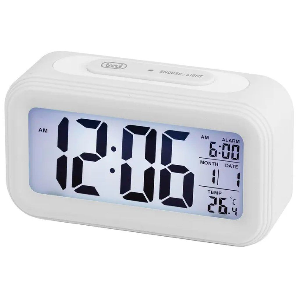 Trevi SLD 3068 S Sveglia Digitale con Termometro, Calendario e Snooze – Bianca
