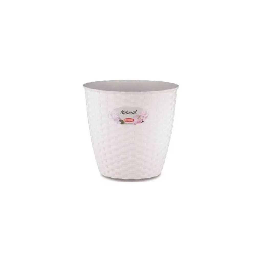 Stefanplast Natural Coprivaso Tondo Effetto Rattan Bianco, 24 cm