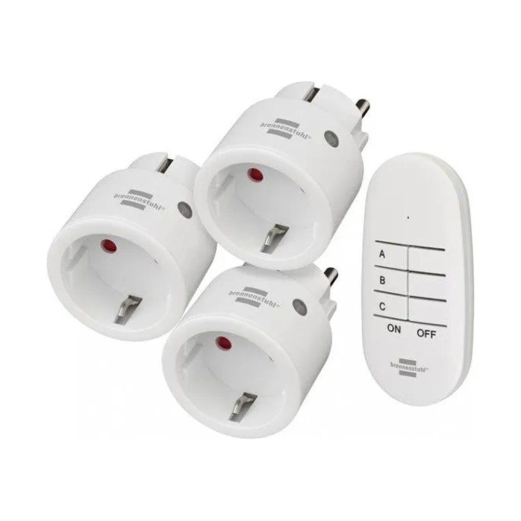Brennenstuhl Comfort-Line Set 3 Prese Radiocomandate con Telecomando, Bianco