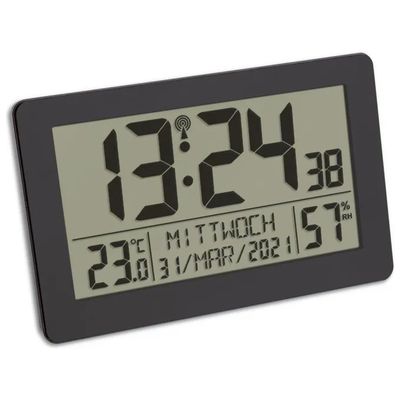 TFA-Dostmann 60.2557.01 Sveglia Digitale con Termoigrometro, Display LCD e Doppia Sveglia – Nera