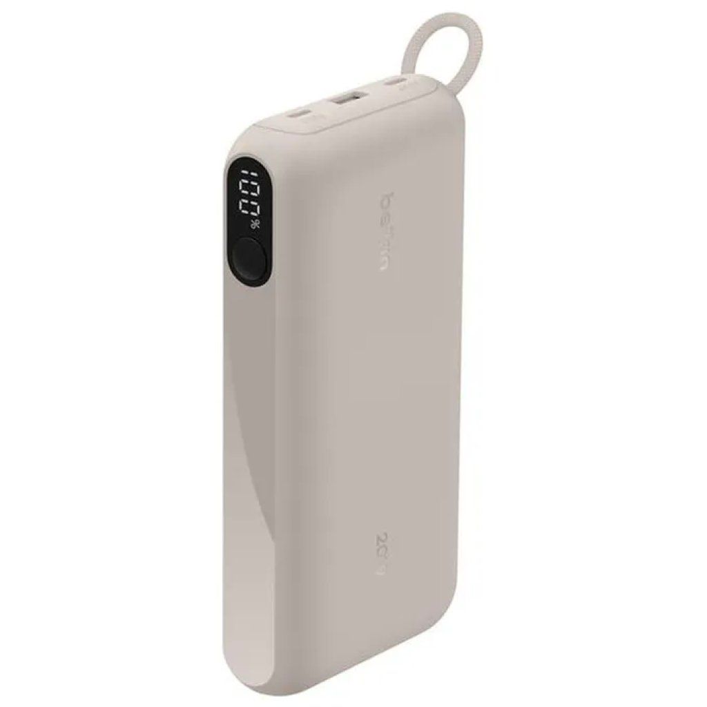Belkin BoostCharge Powerbank 20.000 mAh 45 W con Display e Cavo USB-C Integrato – Sabbia Belkin BoostCharge Powerbank 20.000 mAh 45 W con Display e Cavo USB-C Integrato – Sabbia