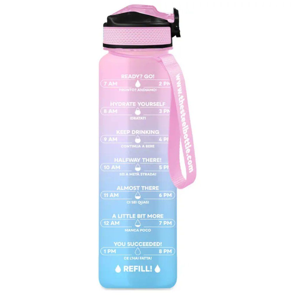 STEEL BOTTLE The Steel Bottle MWB1 – Borraccia motivazionale 1 L in Tritan, Ice Blue/Pink STEEL BOTTLE The Steel Bottle MWB1 – Borraccia motivazionale 1 L in Tritan, Ice Blue/Pink