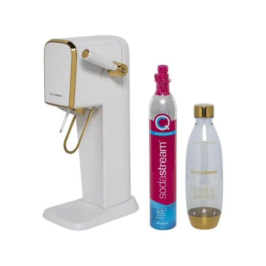 SodaStream Art Gasatore d’Acqua Bianco e Oro con Bottiglia da 1 L e Bombola CO₂ da 60 L SodaStream Art Gasatore d’Acqua Bianco e Oro con Bottiglia da 1 L e Bombola CO₂ da 60 L