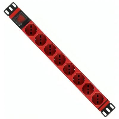 WP Europe PDU 1U con 8 prese universali, 250 V, 3500 W, alluminio rosso
