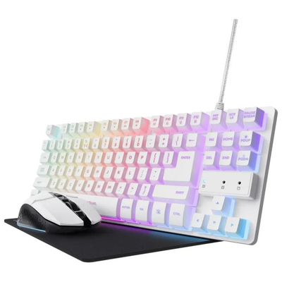 Trust Gaming GXT 794W Kit Gaming 3-in-1 Bianco, Tastiera TKL QWERTY Italiana e Mouse Wireless
