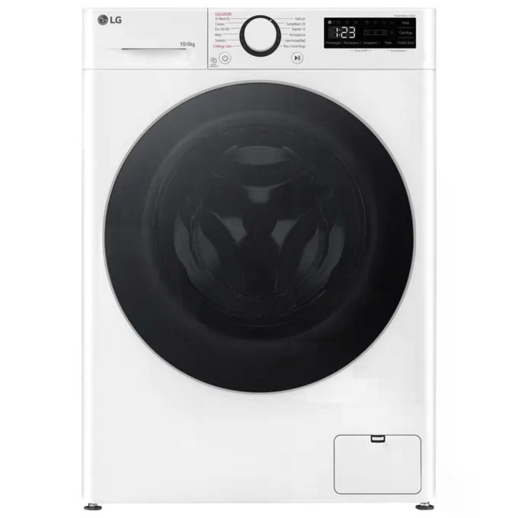 LG D4R5010TSWS Lavasciuga 10/6 kg, 1400 giri, AI DD, TurboWash 360 e Steam