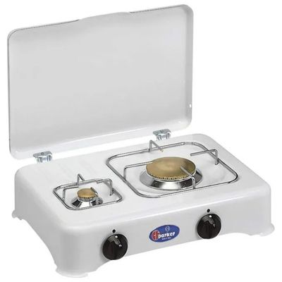 CF Parker 5325C Fornello a Gas 2 Fuochi da Tavolo con Coperchio Griglie in Acciaio Cromato e Spartifiamma