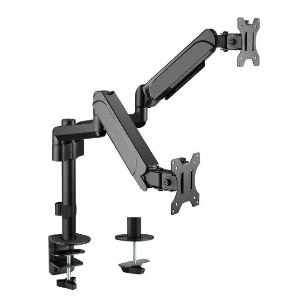 Conceptronic Equip 650133 Supporto da Scrivania per 2 Monitor 17"–32" con Molla a Gas, Nero