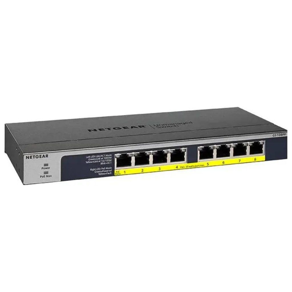 NETGEAR GS108PP Switch Gigabit PoE+ a 8 porte, 123 W