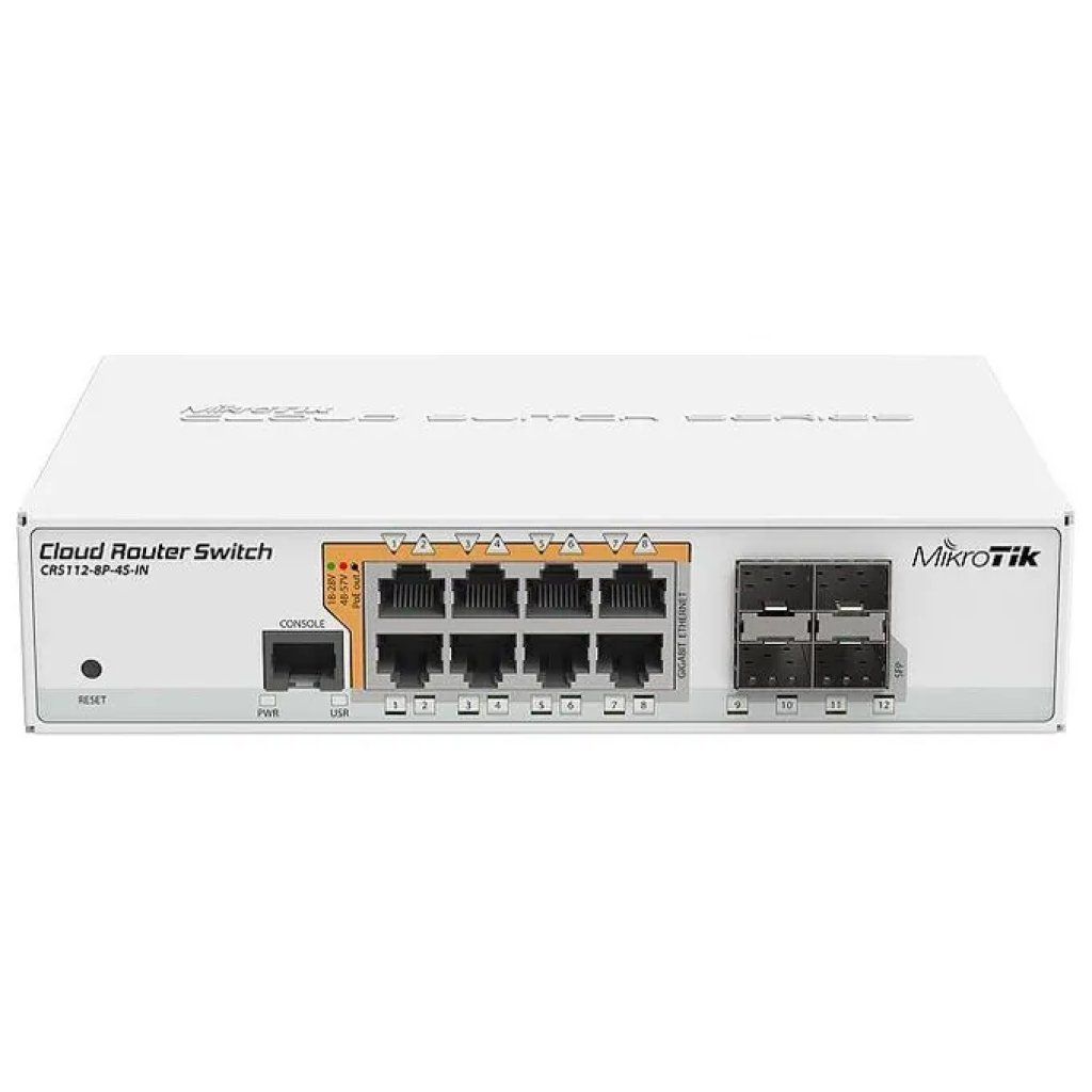MikroTik CRS112-8P-4S-IN Switch Gigabit PoE con 4 porte SFP