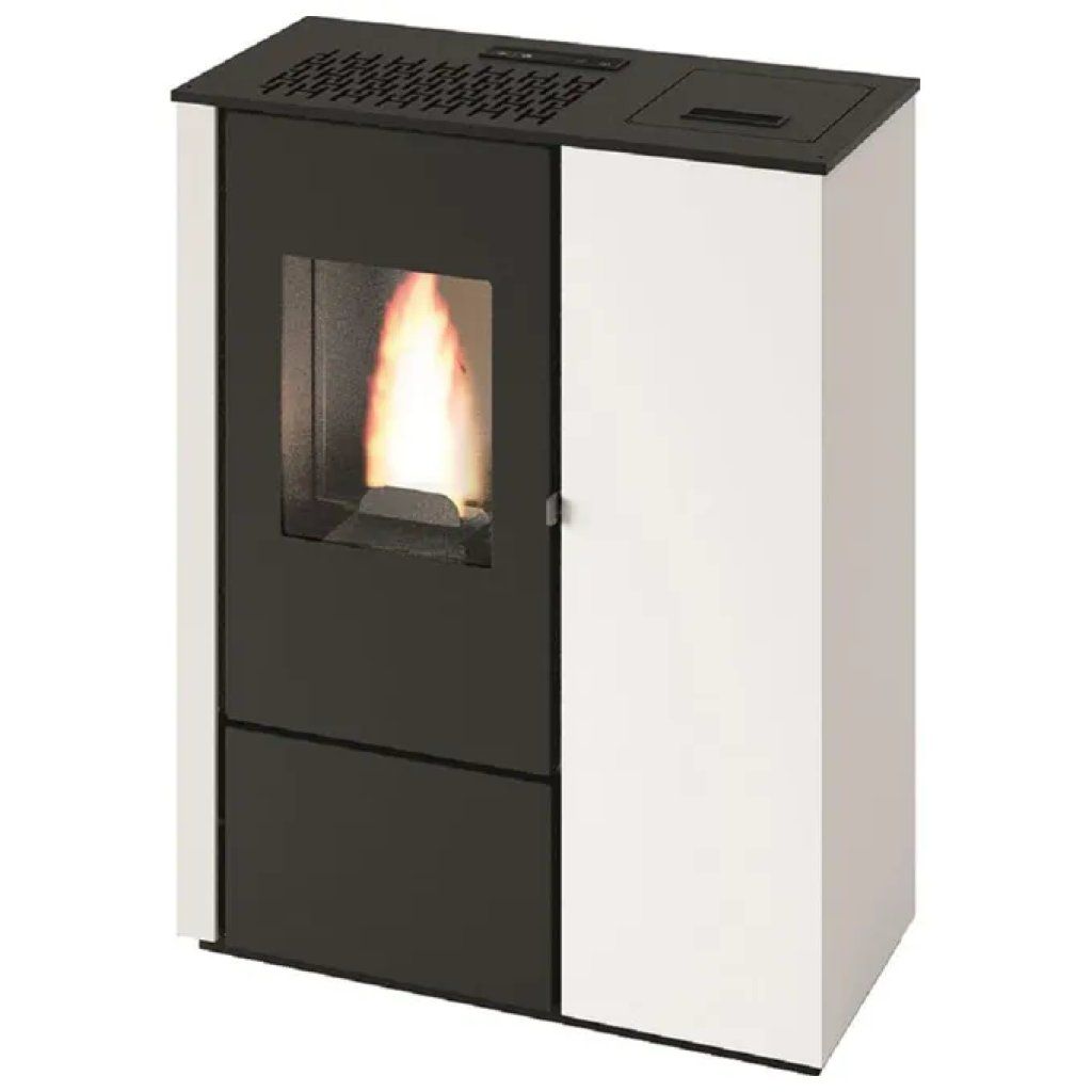Punto Fuoco Aurora Slim – Stufa a Pellet 8 kW Bianca, 5 Stelle con Telecomando