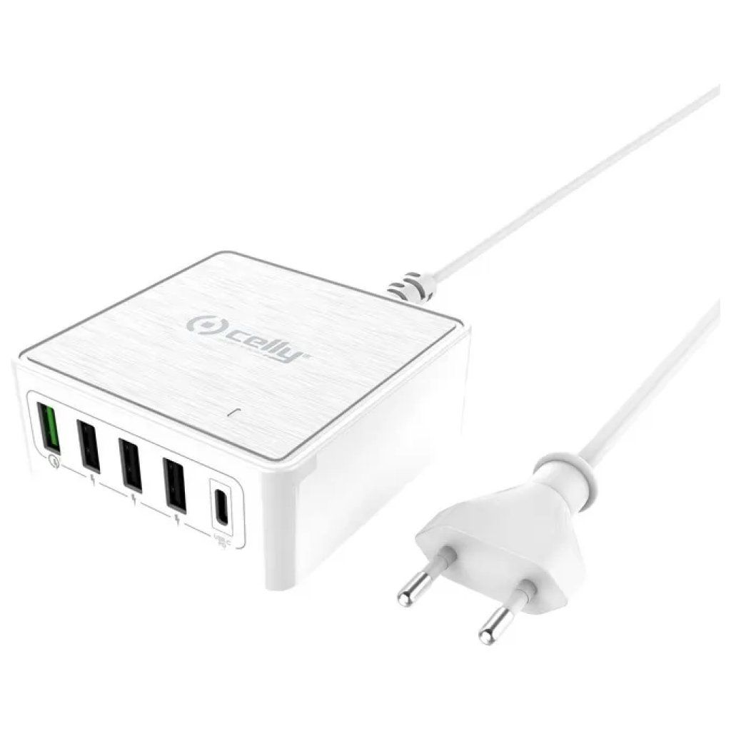 Celly Powerstation caricatore USB 4 porte + USB-C PD 60 W, bianco