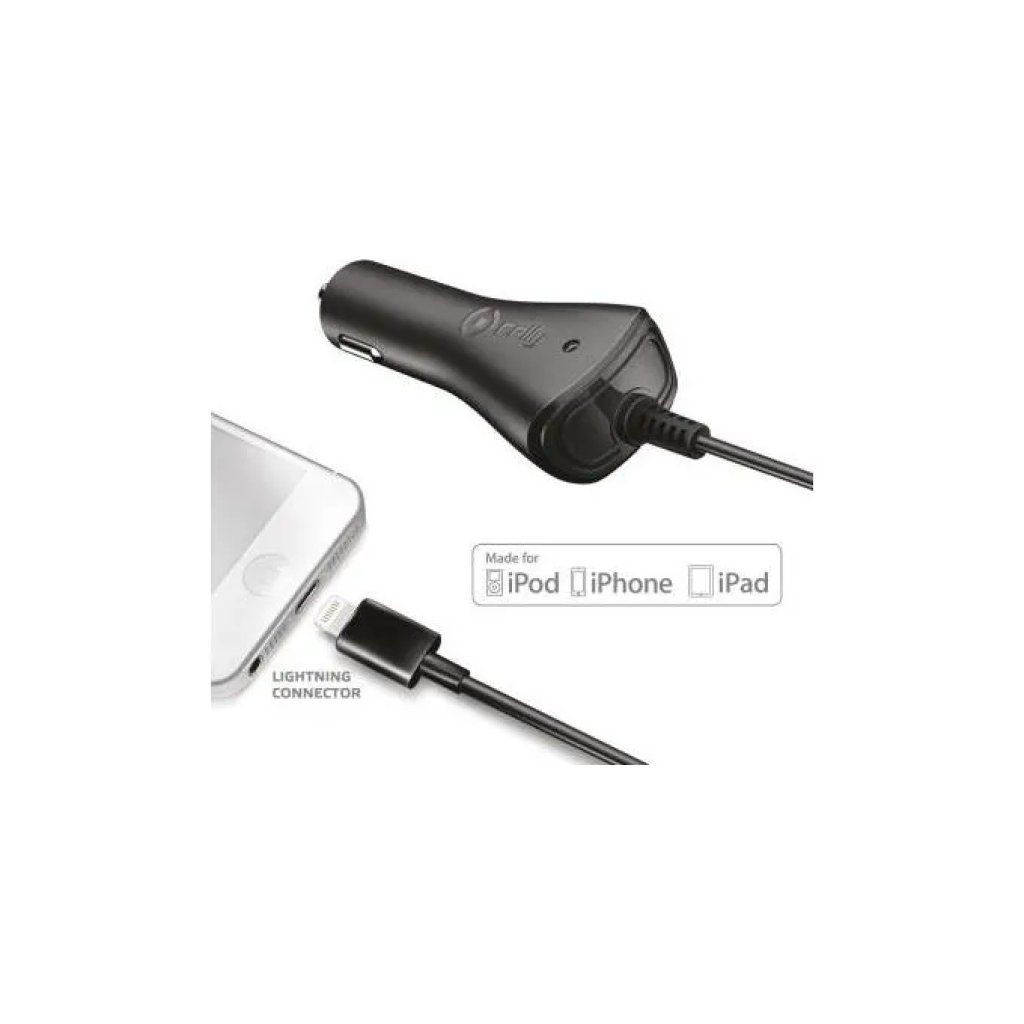 Celly Caricatore da Auto Lightning 1A Certificato MFi Nero