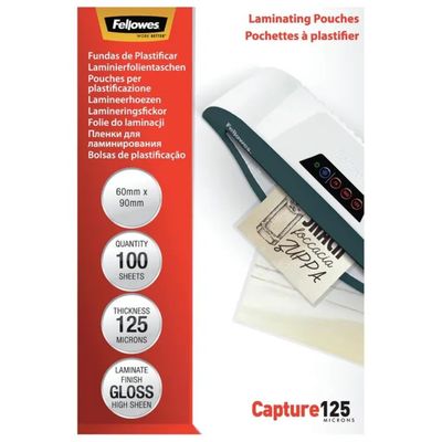 Fellowes Capture 125 – Buste per plastificazione 60 × 90 mm, 125 micron, 100 pezzi