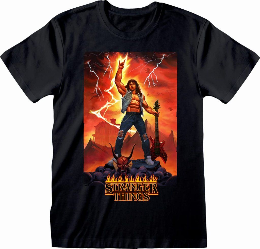 HEROES INC T-shirt nera Stranger Things Eddie Rocks – Taglia L HEROES INC T-shirt nera Stranger Things Eddie Rocks – Taglia L