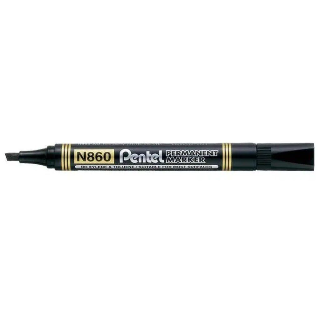 Pentel N860 – Confezione da 12 pennarelli permanenti neri a scalpello