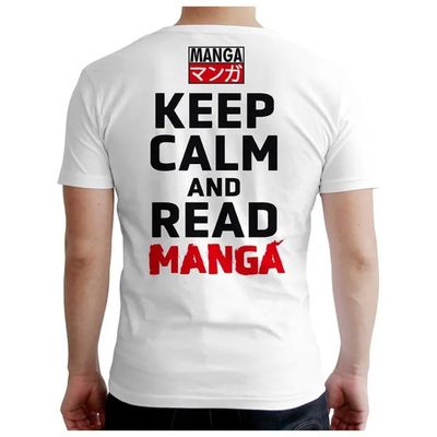 ABYSTYLE T-Shirt Keep Calm Read Manga Uomo, Bianca, Taglia L