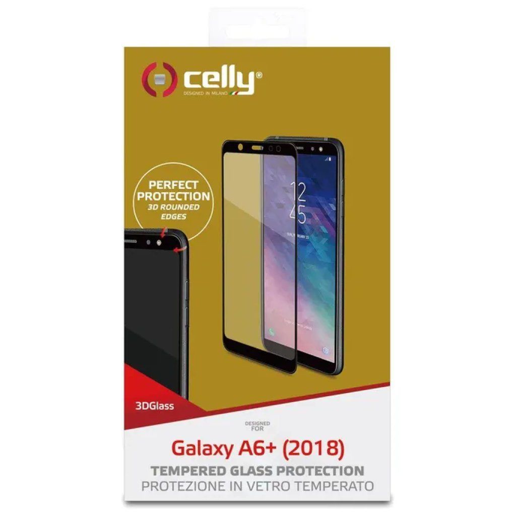 Celly 3D Glass – Vetro Protettivo per Samsung Galaxy A6+ 2018, Nero