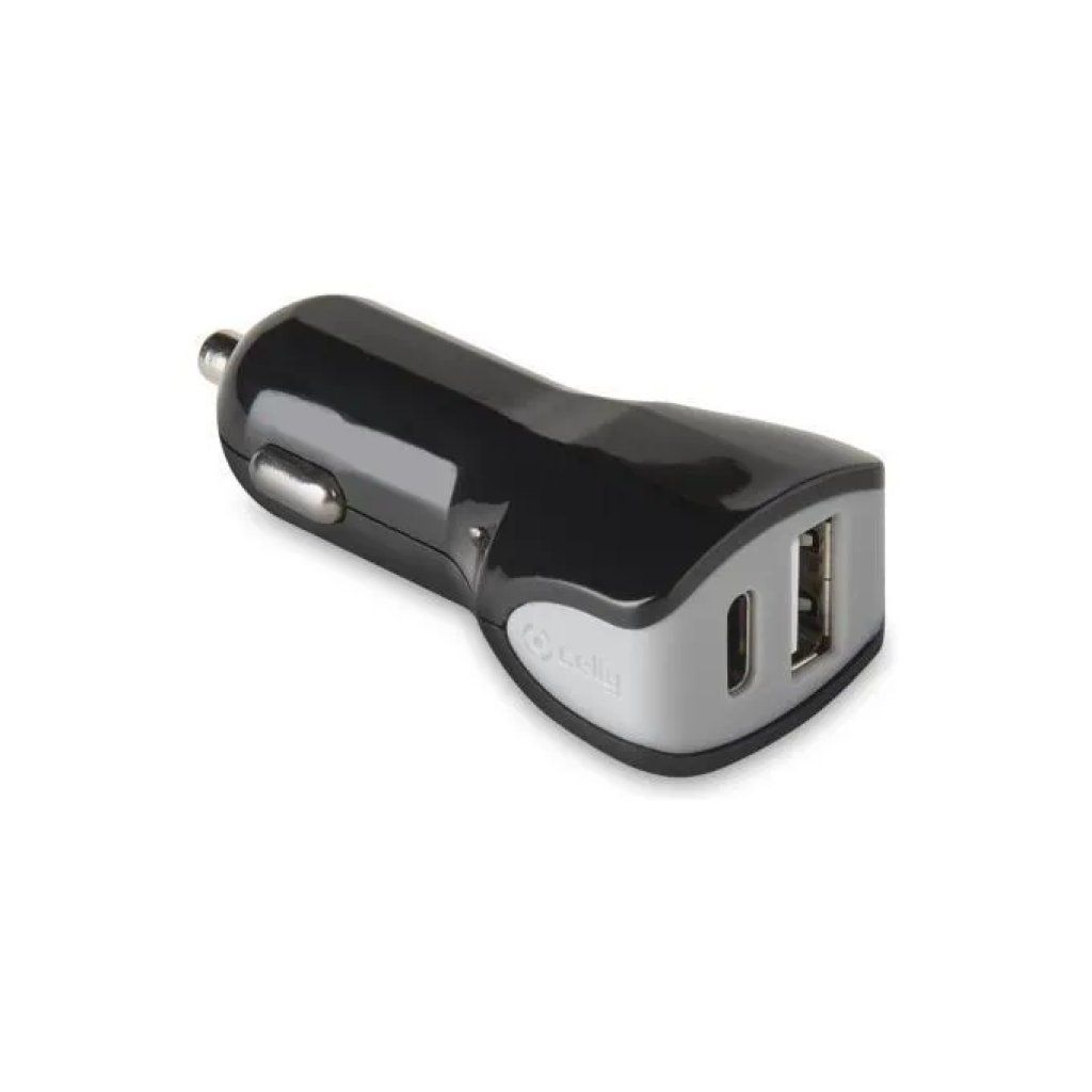 Celly Caricabatterie da Auto con 2 Porte USB e USB-C Nero