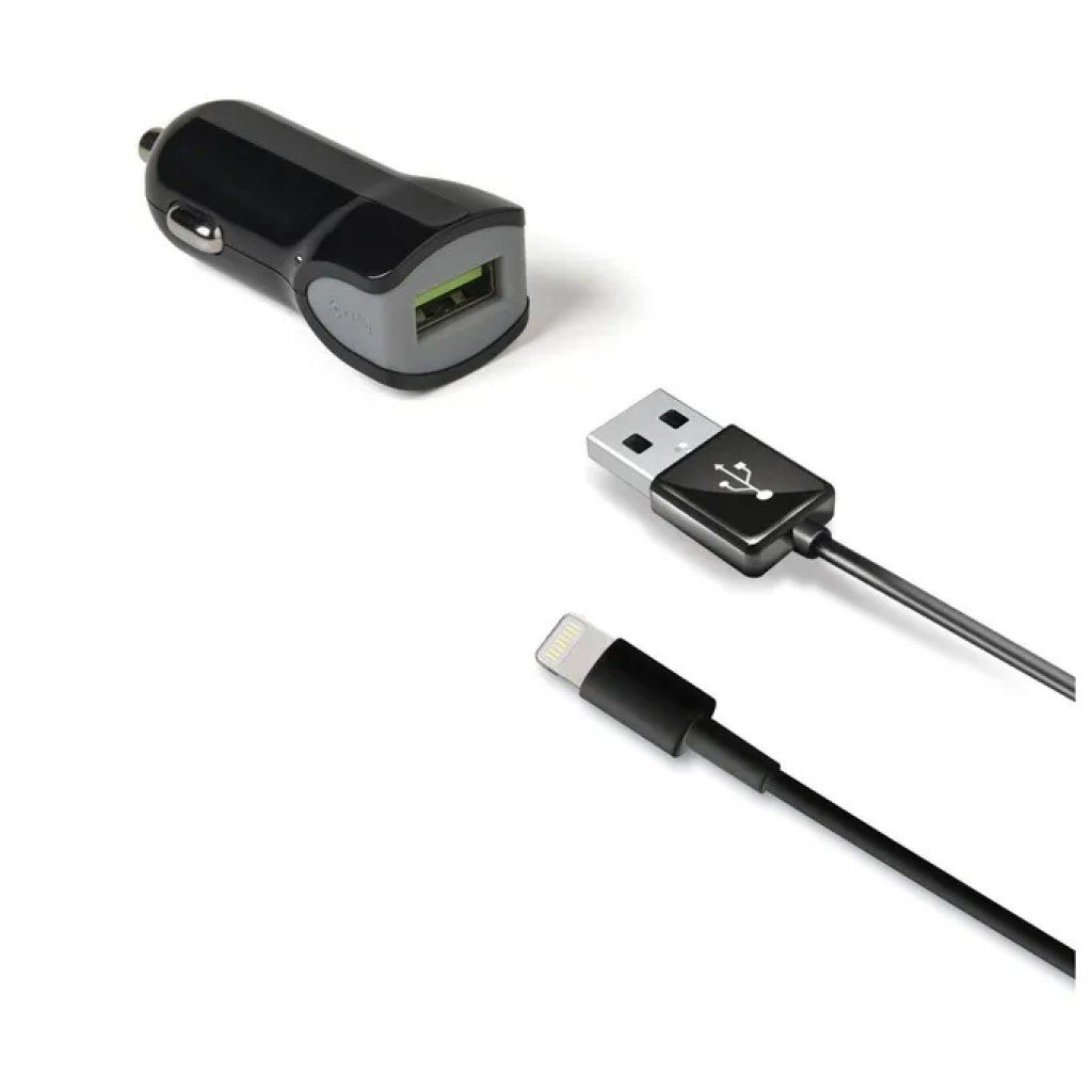 Celly CCUSBTURBO Kit Caricabatteria Auto USB con Cavo Lightning Nero