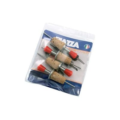 PIAZZA EFFEPI Set 4 Tappi Versatori Neri in Inox e Sughero