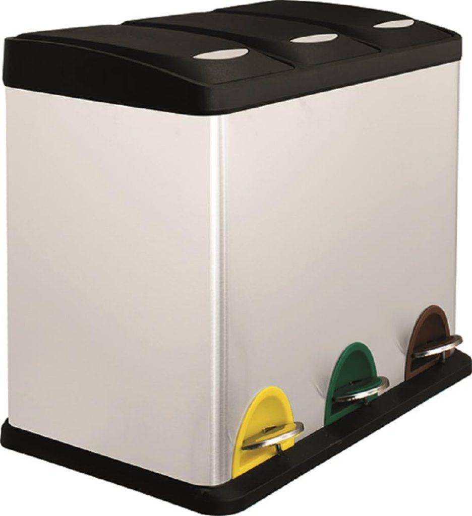 VIGOR Pattumiera Differenziata Tripla in Acciaio Inox, 46 × 31 × 40 cm