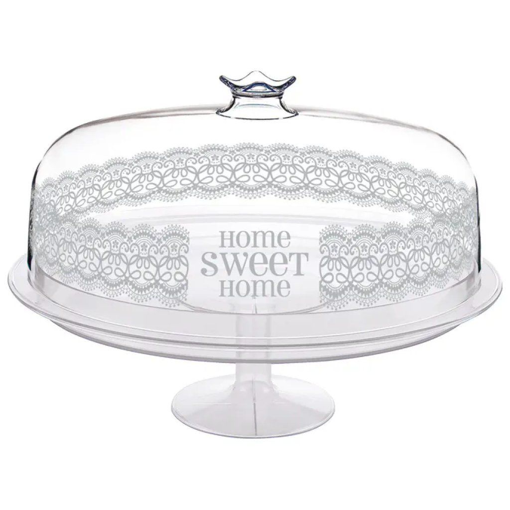 Cosmoplast Home Sweet Home alzata per torte con coperchio, 26 cm