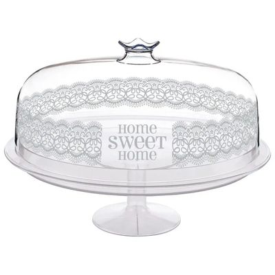 Cosmoplast Home Sweet Home alzata per torte con coperchio, 26 cm