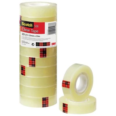 Scotch 508 Nastro Adesivo Trasparente, Confezione da 10 Rotoli, 15 mm x 3 m