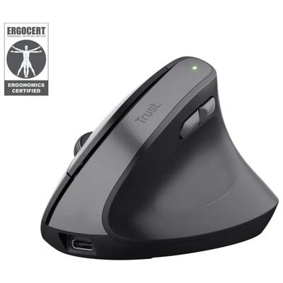 Trust 25145 Bayo II Mouse Ergonomico Wireless RF Ottico 2400 DPI 6 Tasti Ricaricabile USB-C colore Nero
