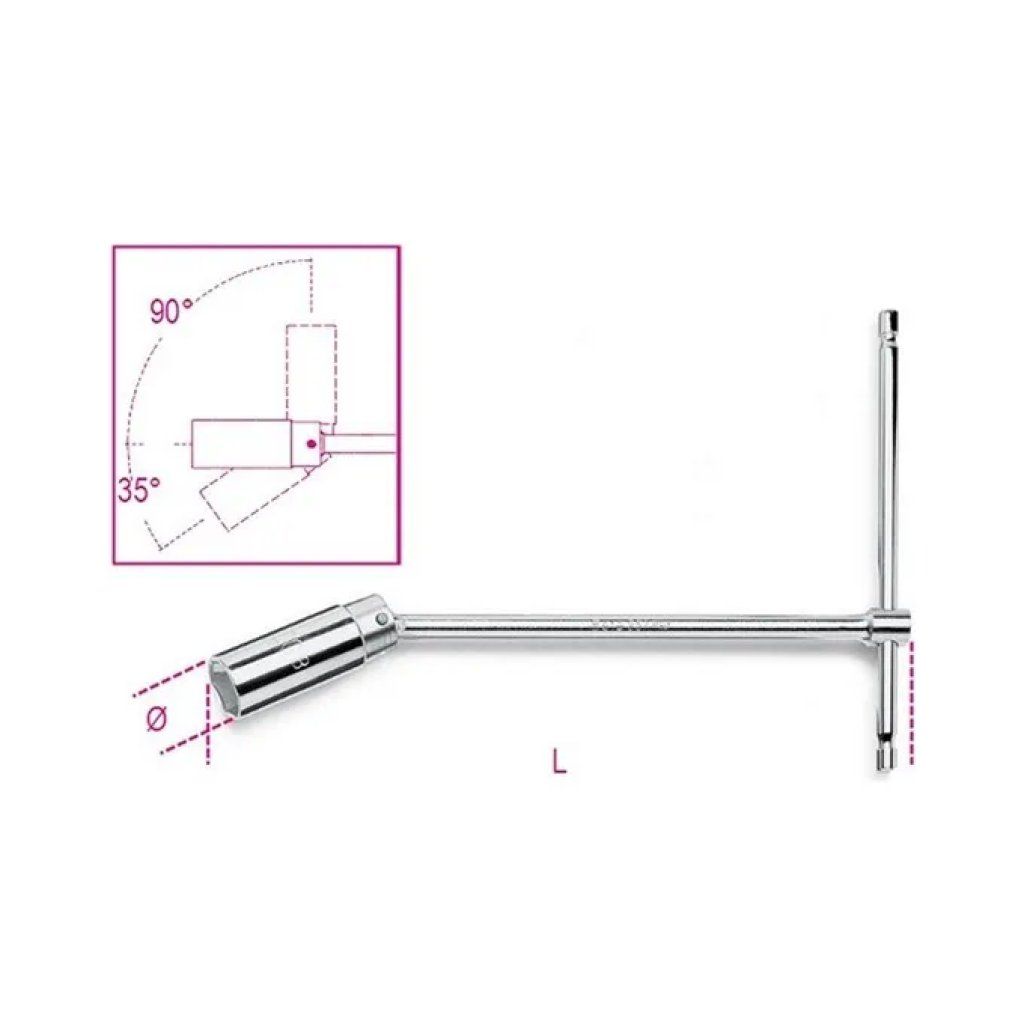Beta 957 16 Chiave a T con Bussola Snodata per Candele d'Accensione 16 mm Acciaio Cromato ISO 11168