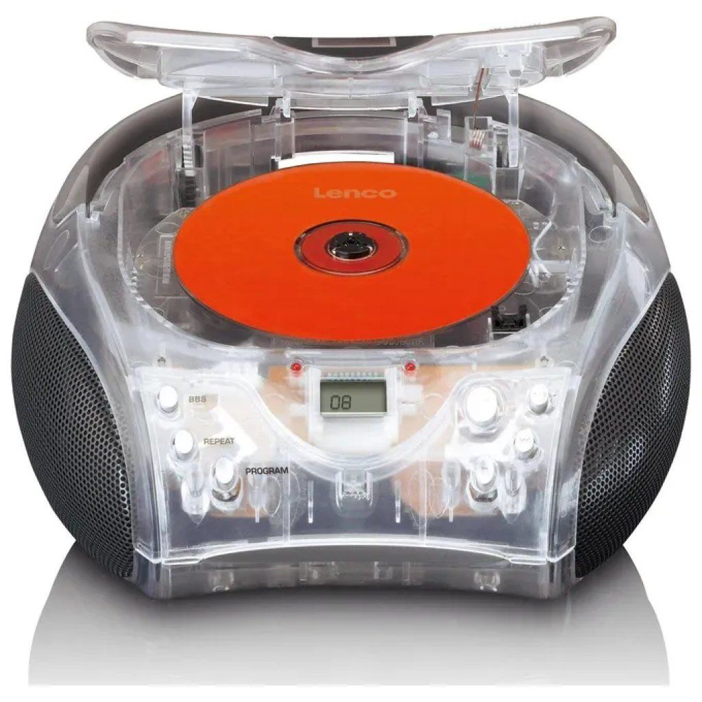 Lenco SCD-24TR Lettore CD Portatile con Radio FM e Bluetooth 5.0, Trasparente