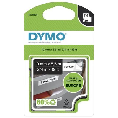 DYMO D1 Extra Strong – Nastro in poliestere nero su bianco, 19 mm x 5,5 m